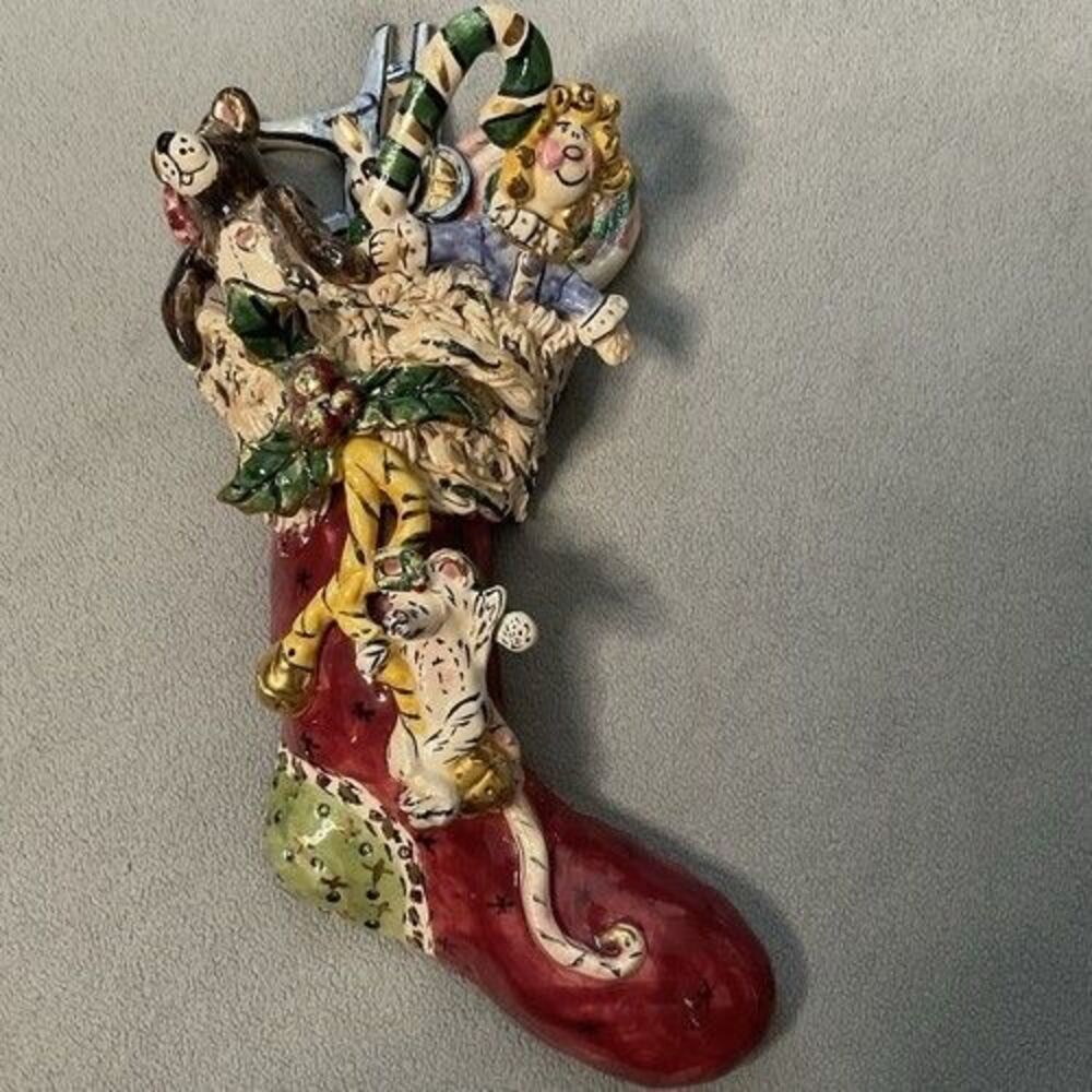 NWOB Blue Sky Christmas Connection Heather Goldminc Clayworks Hanging Stocking